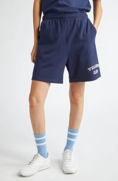 Sporty And Rich Sporty & Rich Wellness Club Cotton Sweat Shorts In Navy