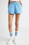 Sporty And Rich Sporty & Rich Wellness Club Disco Graphic Sweat Shorts In Blue