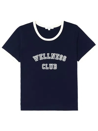 Sporty And Rich Slogan-print Cotton T-shirt In Navy Cream