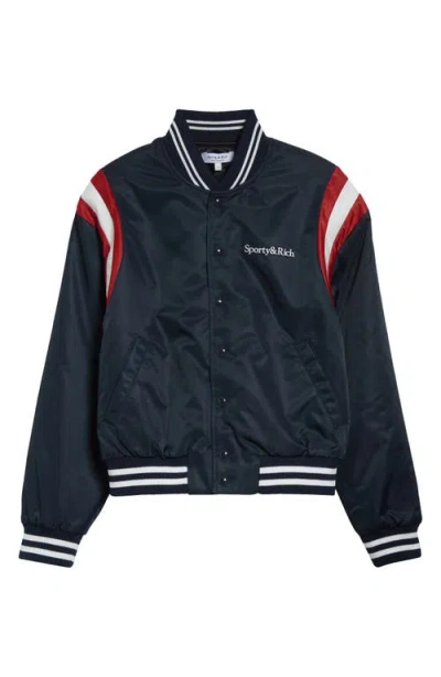Sporty And Rich Sporty & Rich Wellness Ivy Varsity Jacket In Navy