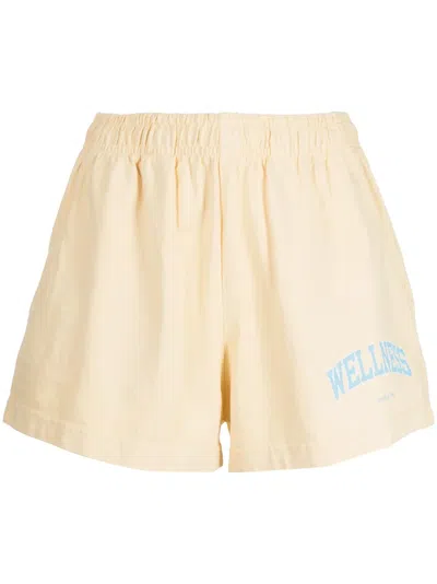 Sporty And Rich Elastic Waistband Shorts Embroidered Detail In Yellow