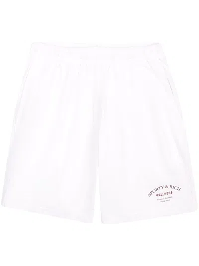 Sporty And Rich Wellness Slogan-print Cotton-jersey Shorts In White