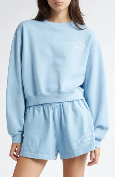 Sporty And Rich Sporty & Rich Wellness Studio Crop Cotton Sweatshirt In Sky Blue