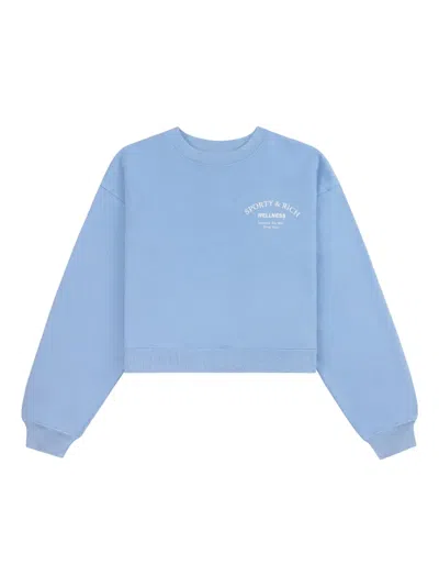 Sporty And Rich Wellness Studio Cropped Sweatshirt In Sky Blue/white