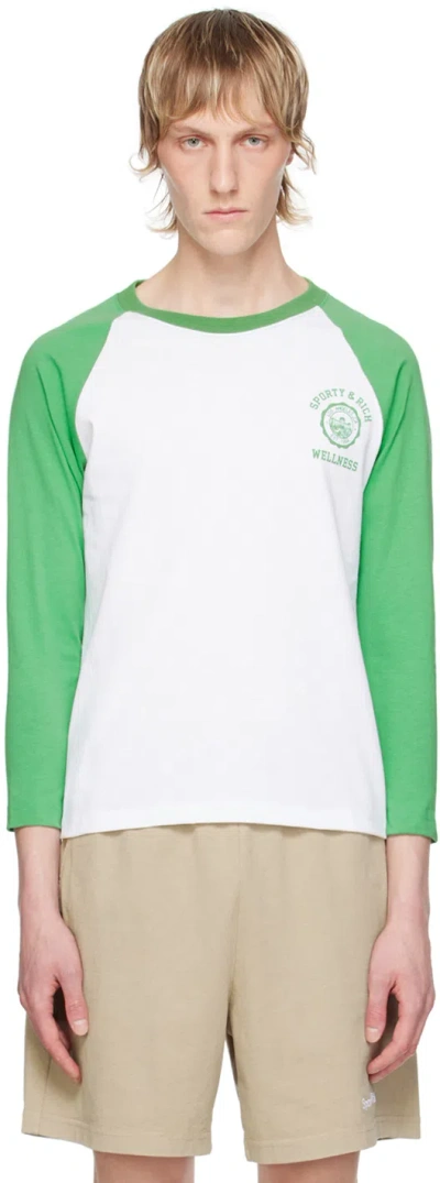 Sporty And Rich White & Green Emblem Baseball Long Sleeve T-shirt