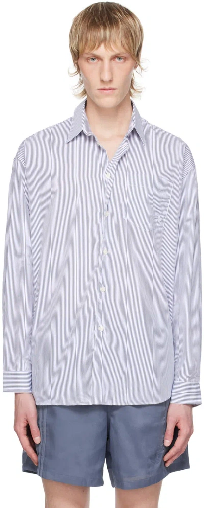 Sporty And Rich White & Navy Src Shirt In White/navy Stripe