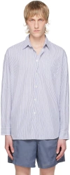 Sporty And Rich White & Navy Src Shirt In White/navy Stripe
