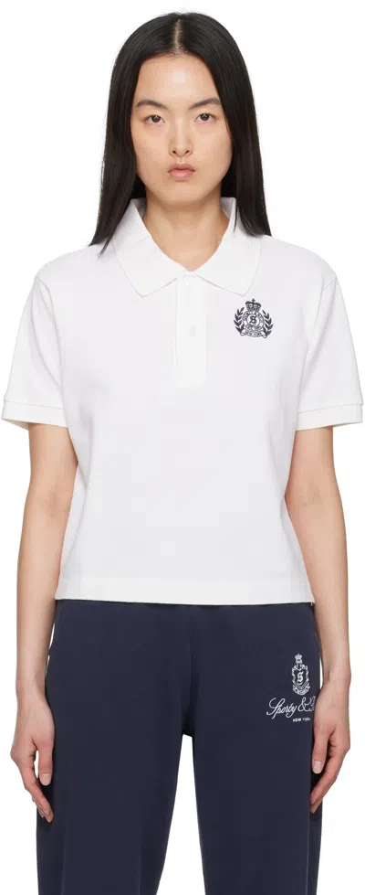 SPORTY AND RICH WHITE H&W CREST PIQUE POLO