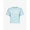 SPORTY AND RICH SPORTY & RICH WOMENS BABY BLUE BE NICE TEXT-PRINT COTTON-JERSEY T-SHIRT