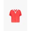 Sporty And Rich Logo-embroidered Polo-collar Cotton-terry Top In Bright Red