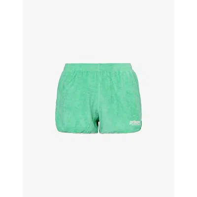 Sporty And Rich Sporty & Rich Womens Clean Mint White X Prince Brand-patch Terry-towelling Cotton-jersey Shorts
