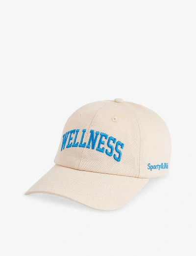 Sporty And Rich Wellness Slogan-embroidered Cotton-twill Cap In Cream