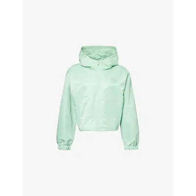 Sporty And Rich Brand-patch Hooded Shell Windbreaker Jacket In Thyme
