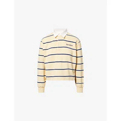 Sporty And Rich Womens Serif Rugby Striped Cotton-knit Polo Shirt Almond Dark Navy White