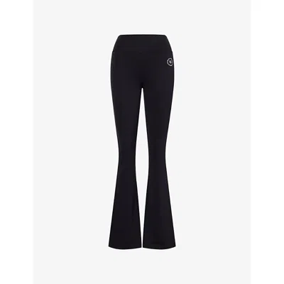 Sporty And Rich Womens Sporty & Rich Duty Logo-print Flared Leggings In Black