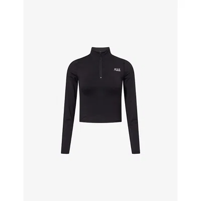 Sporty And Rich Womens Black Runner Sports Quarter-zip Woven Active Jacket