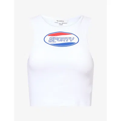 Sporty And Rich Womens Britney Logo-print Cotton Tank Top White