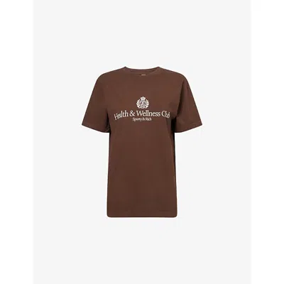 Sporty And Rich Womens Sporty & Rich Farm Crest Printed Cotton T-shirt In Brown