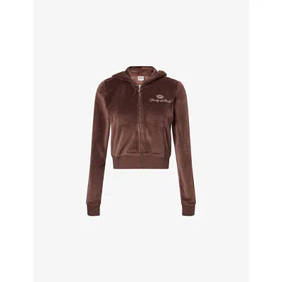 Sporty And Rich Womens Chocolate Sporty & Rich X Juicy Couture Cotton-velour Hoody In Brown