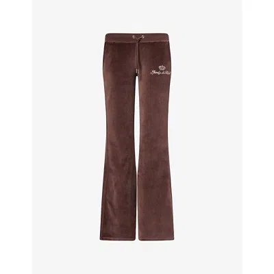 Sporty And Rich Womens Chocolate Sporty & Rich X Juicy Couture Velour-cotton Jogging Bottoms Xs In Brown