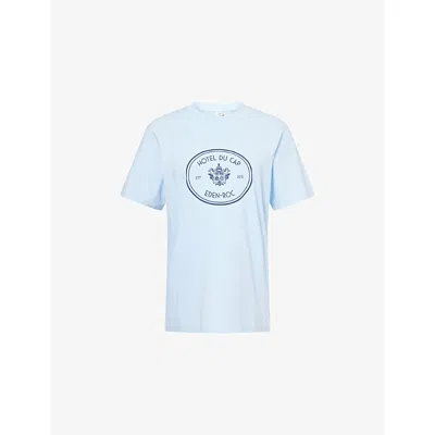 Sporty And Rich Womens Ciel Eden Crest Logo-print Cotton T-shirt In Blue