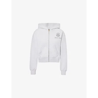 Sporty And Rich Womens Country Brand-print Cotton-jersey Hoody Heather Gray