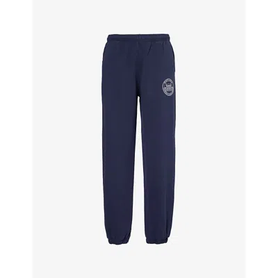 Sporty And Rich Womens Country Brand-print Cotton-jersey Jogging Bottoms Navy