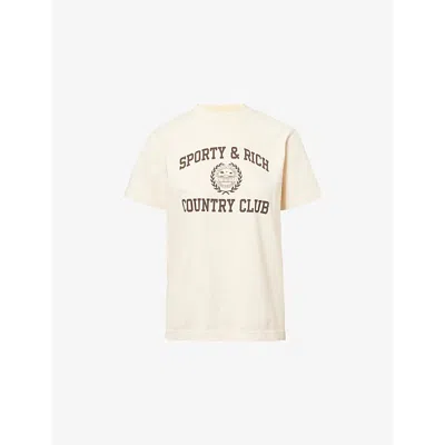 Sporty And Rich Womens Country Brand-print Cotton-jersey T-shirt Cream