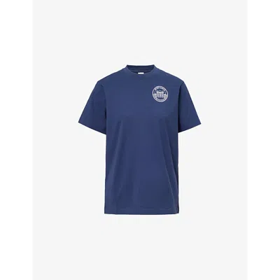 Sporty And Rich Womens Country Club Brand-print Cotton-jersey T-shirt Navy In Blue