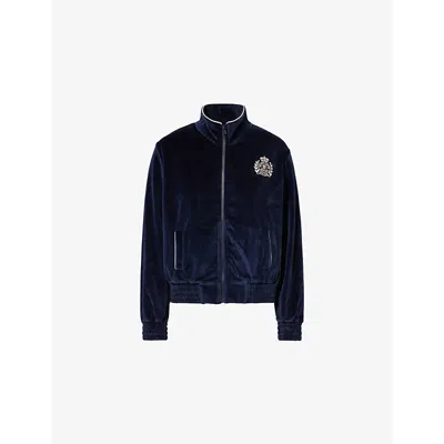 Sporty And Rich Womens Country Ny Funnel-neck Cotton-velvet Sweatshirt Navy