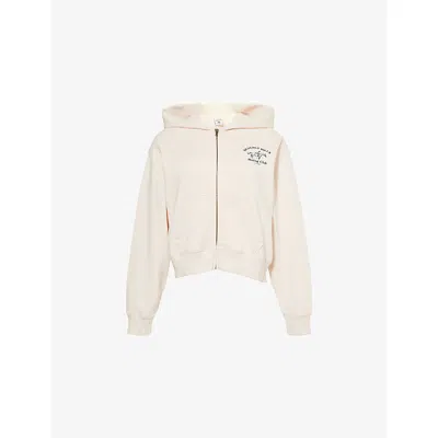 Sporty And Rich Womens Bh Riding Club Soft Cropped Cotton-jersey Hoody Cream
