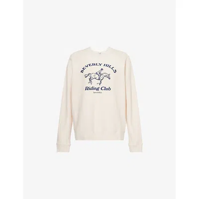 Sporty And Rich Womens Bh Riding Club Soft Printed Cotton-blend Sweatshirt Cream Xl