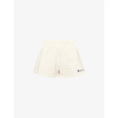 Sporty And Rich Womens Lion Health Disco Drawstring Cotton-jersey Shorts Cream