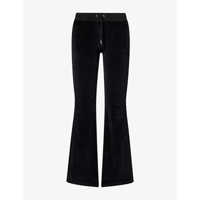 Sporty And Rich Womens Crystal-logo Flared Cotton Jogging Bottoms Black Xs