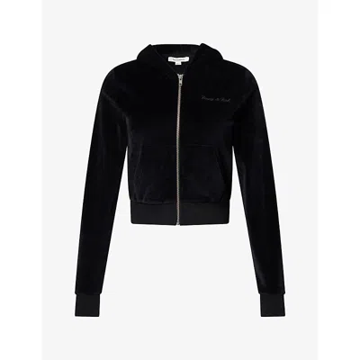 Sporty And Rich Womens Crystal-logo Zip-up Cotton Hoody Black Xs