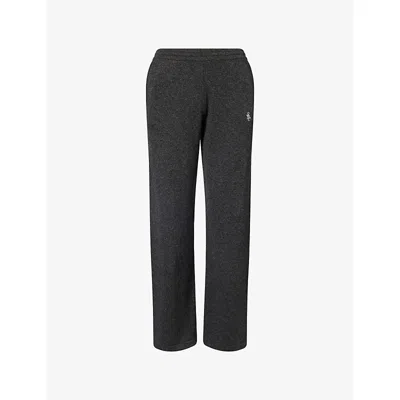 Sporty And Rich Womens Dark Grey Duty Embroidered-logo Cashmere-and-wool Jogging Bottoms Xs In Black