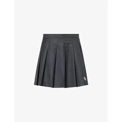Sporty And Rich Womens Dark Grey School Pleated Wool Mini Skirt In Gray