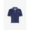 Sporty And Rich Womens Dark Navy April Eden Script Terry-cotton Polo Top In Blue