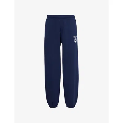 Sporty And Rich Womens Dark Navy Bh Crest Soft Elasticated-cuffs Cotton-blend Jogging Bottoms