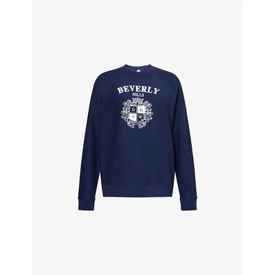 Sporty And Rich Womens Bh Crest Soft Round-neck Cotton-blend Sweatshirt Dark Navy