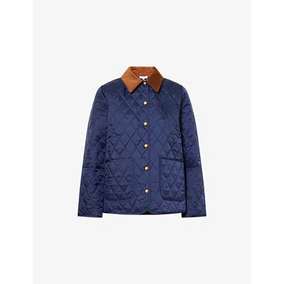 Sporty And Rich Womens Dark Navy Crest Embroidered-logo Quilted Jacket In Blue