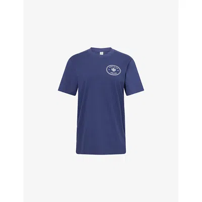 Sporty And Rich Womens Dark Navy Eden Kennedy Crest Logo-print Cotton T-shirt In Blue