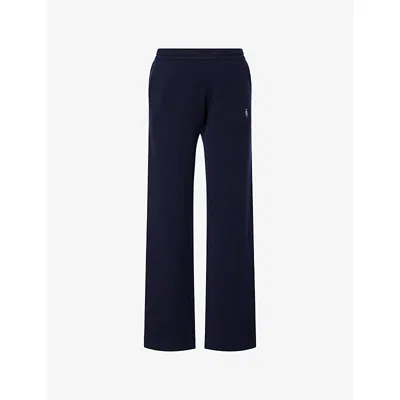 Sporty And Rich Womens Dark Navy Embroidered-logo Wide-leg Cashmere-and-wool Jogging Bottoms Xs In Blue