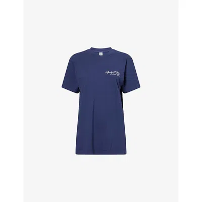 Sporty And Rich Womens Sporty & Rich Logo-print Cotton T-shirt In Blue