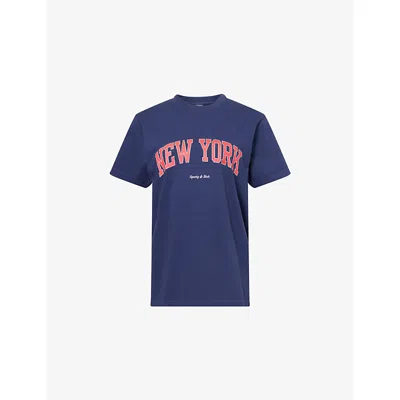 Sporty And Rich Womens Dark Navy New-york Ivy Round-neck Cotton-jersey T-shirt Xs In Multicolor