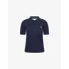 Sporty And Rich Womens Ribbed Logo-embroidery Knitted Polo Shirt Dark Navy In Blue