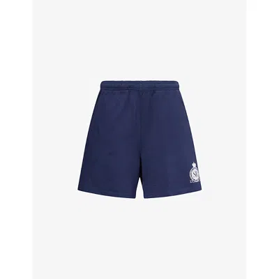 Sporty And Rich Womens Dark Navy Royal Club Cotton-jersey Gym Shorts In Blue