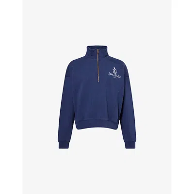 Sporty And Rich Womens Vendome High-neck Cotton-jersey Sweatshirt Dark Navy