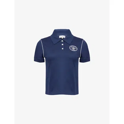 Sporty And Rich Womens Dark Navy White Eden Crest Cotton-pique Polo Shirt Xs In Blue