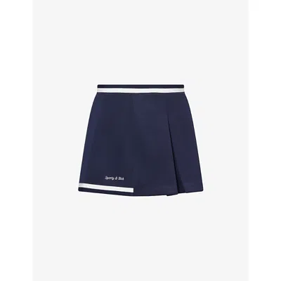 Sporty And Rich Womens Dark Navy White Eden Crest Mila Pleated Woven Mini Skirt In Blue